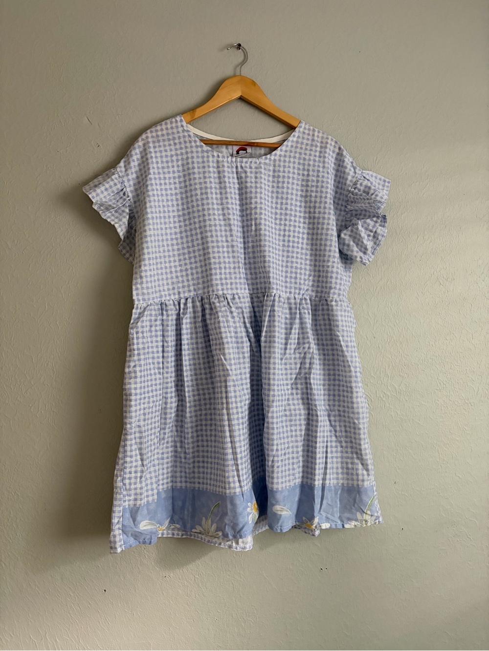 Gingham Dress with Floral Hem
